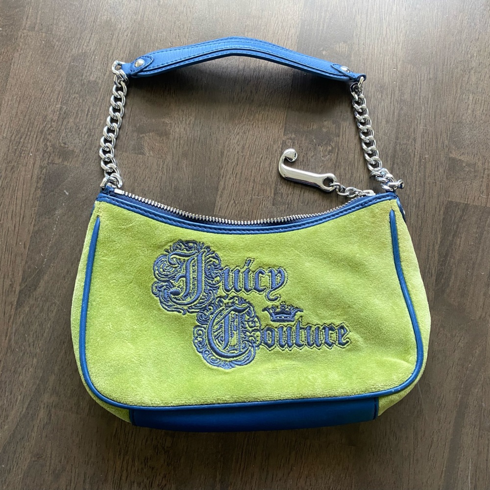 Vintage Y2K Juicy Couture Green and Navy Velour Purse